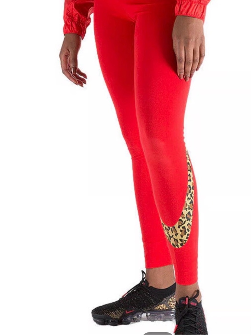 Nike Red Sweatshirt and Leggings Set with Leopard Swoosh - Picture 3 of 4